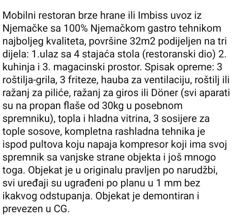 Montazni objekat za brzu hranu -imbiss.